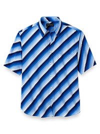 Cotton Diagonal Stripe Print Casual Shirt - Cobalt