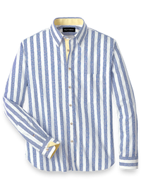 Cotton Stripe Print Casual Shirt - Blue