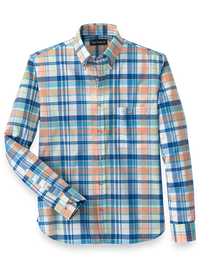 Cotton Madras Plaid Casual Shirt - Orange Multi