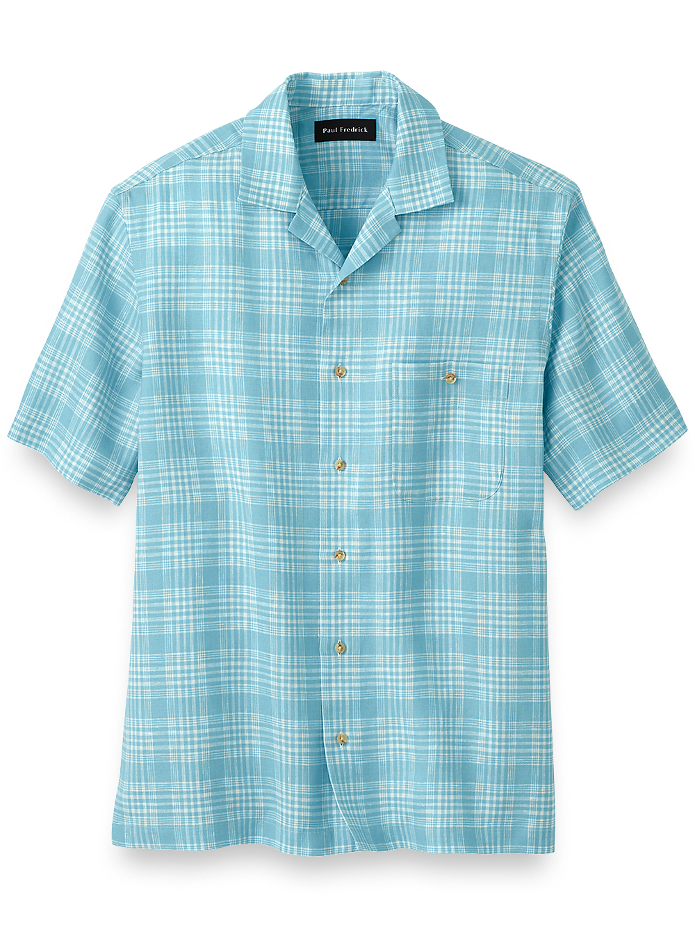 Product Image of Linen Plaid Casual Shirt-Light Blue