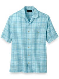 Linen Plaid Casual Shirt - Light Blue