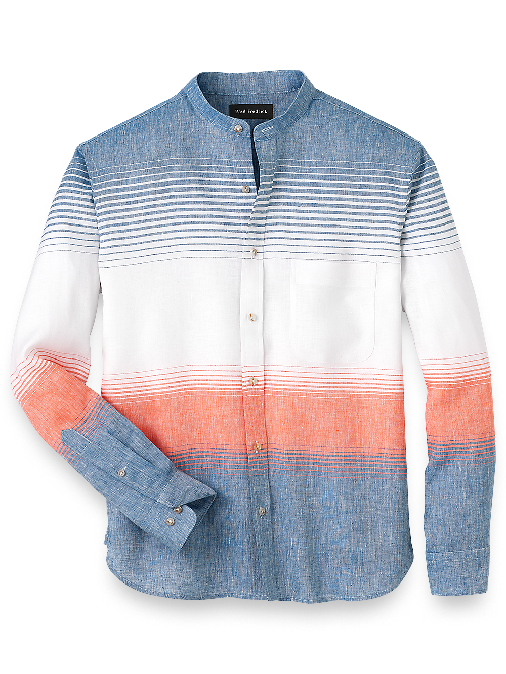 Product Image of Linen Horizontal Stripe Casual Shirt-Orange/Blue