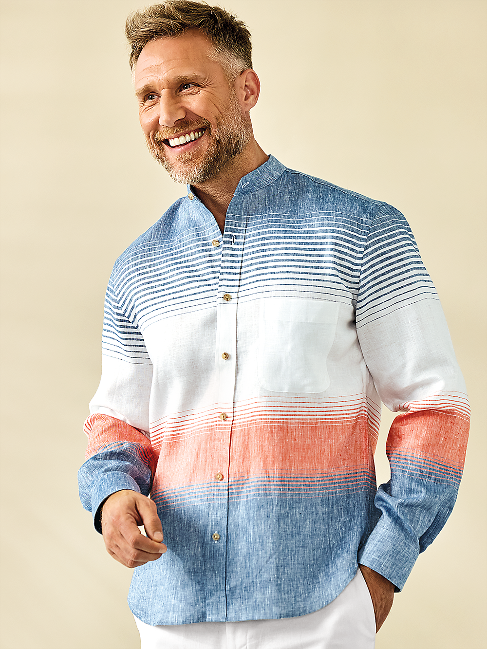 Alternate Image of Linen Horizontal Stripe Casual Shirt-1