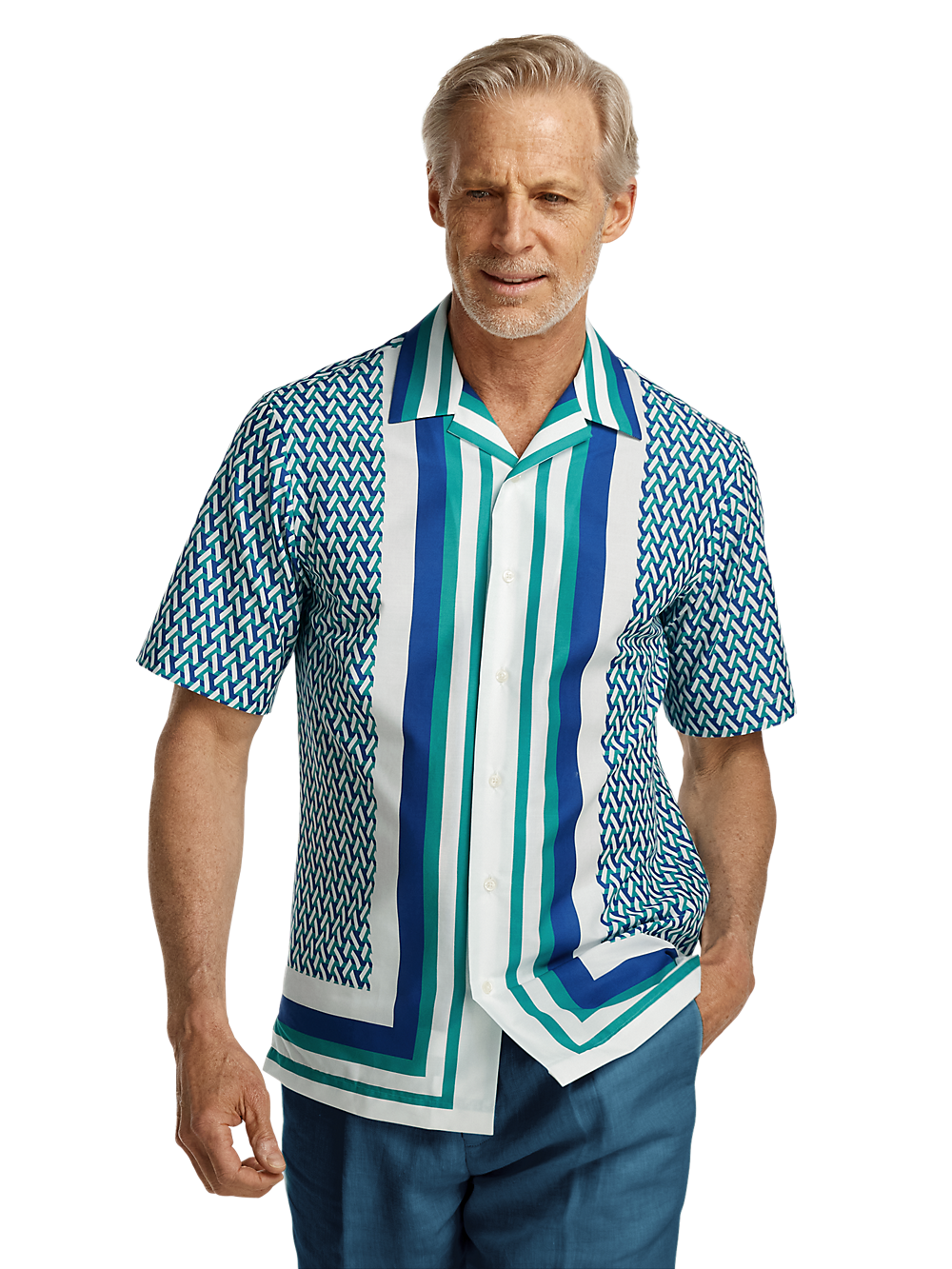 Alternate Image of Cotton Geometric Print Casual Shirt-1