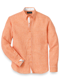 Linen Gingham Check Casual Shirt - Orange