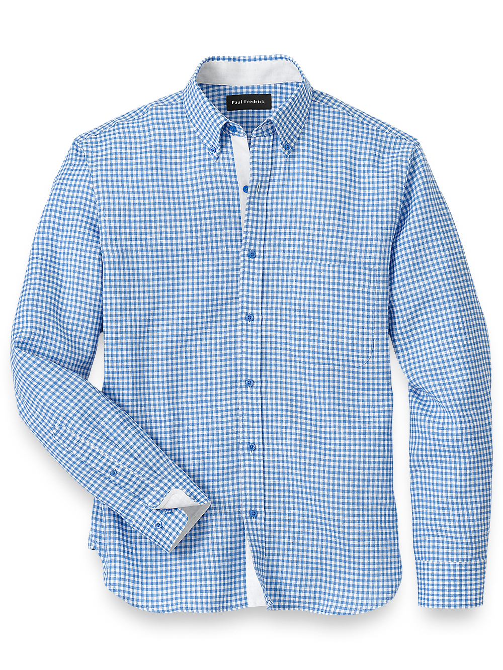 Product Image of Linen Gingham Check Casual Shirt-Blue