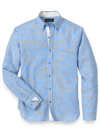 Linen Gingham Check Casual Shirt - Blue