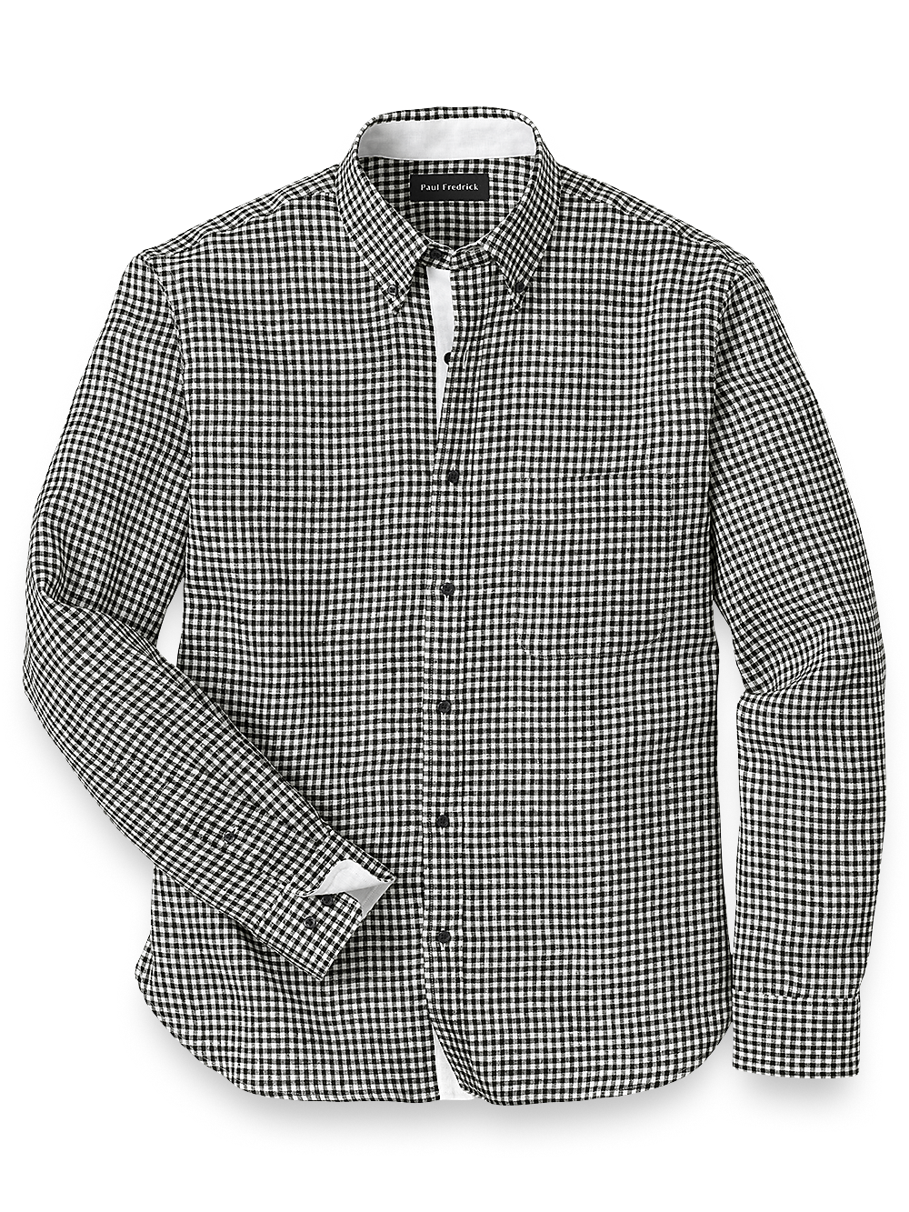 Product Image of Linen Gingham Check Casual Shirt-Black