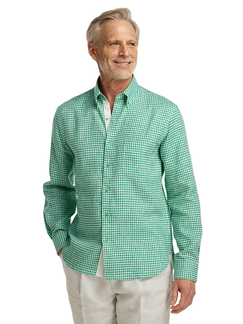 Linen Gingham Check Casual Shirt - Green – Paul Fredrick