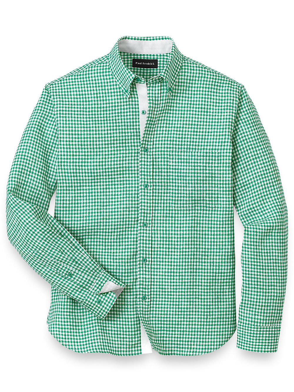 Product Image of Linen Gingham Check Casual Shirt-Green