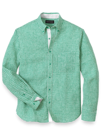 Linen Gingham Check Casual Shirt - Green