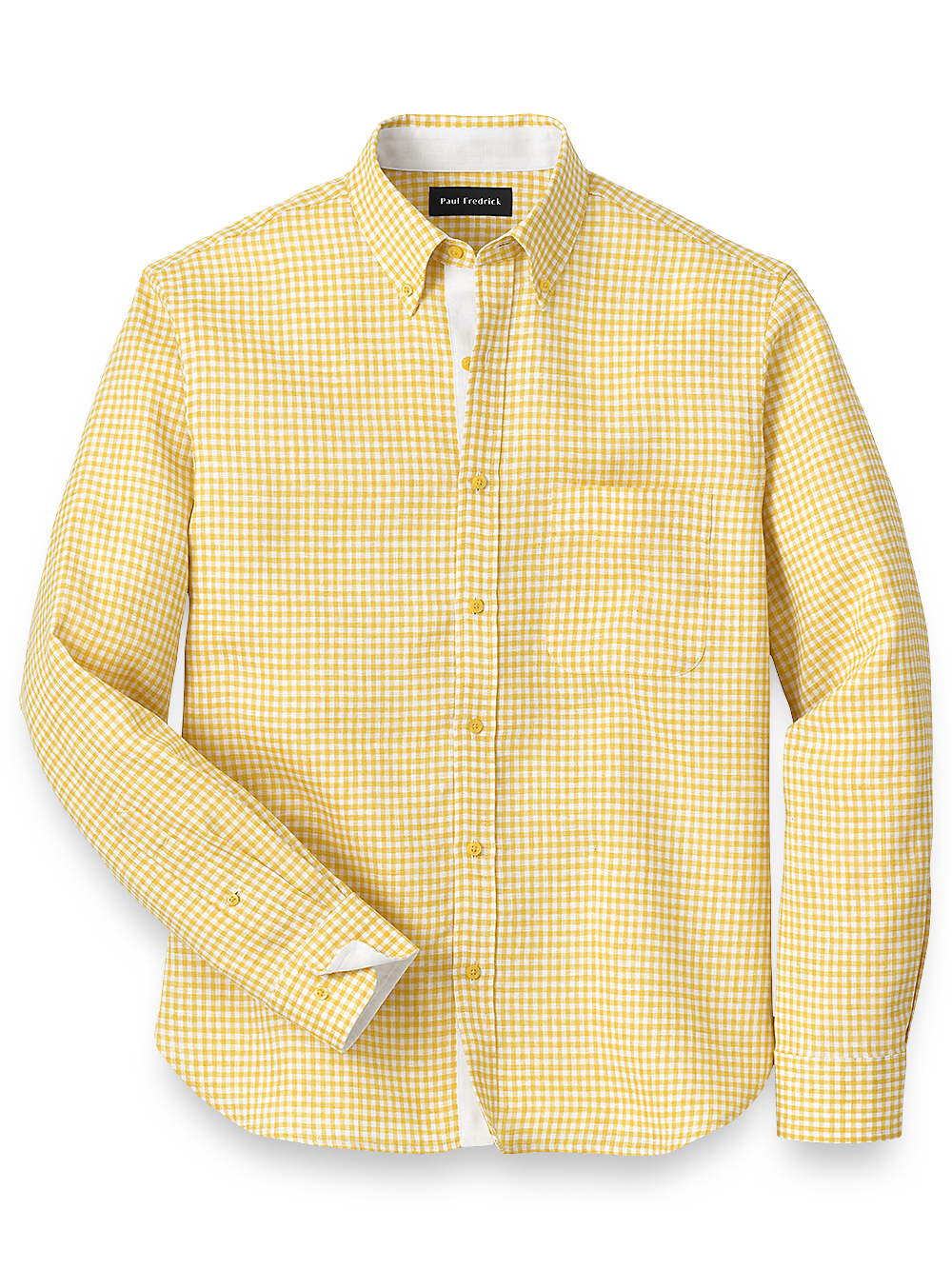 Product Image of Linen Gingham Check Casual Shirt-Yellow