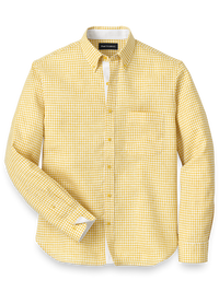 Linen Gingham Check Casual Shirt - Yellow