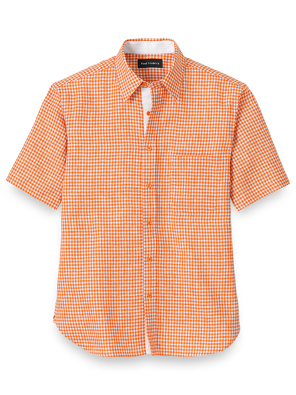 Product Image of Linen Gingham Check Casual Shirt-Orange