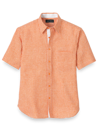 Linen Gingham Check Casual Shirt - Orange