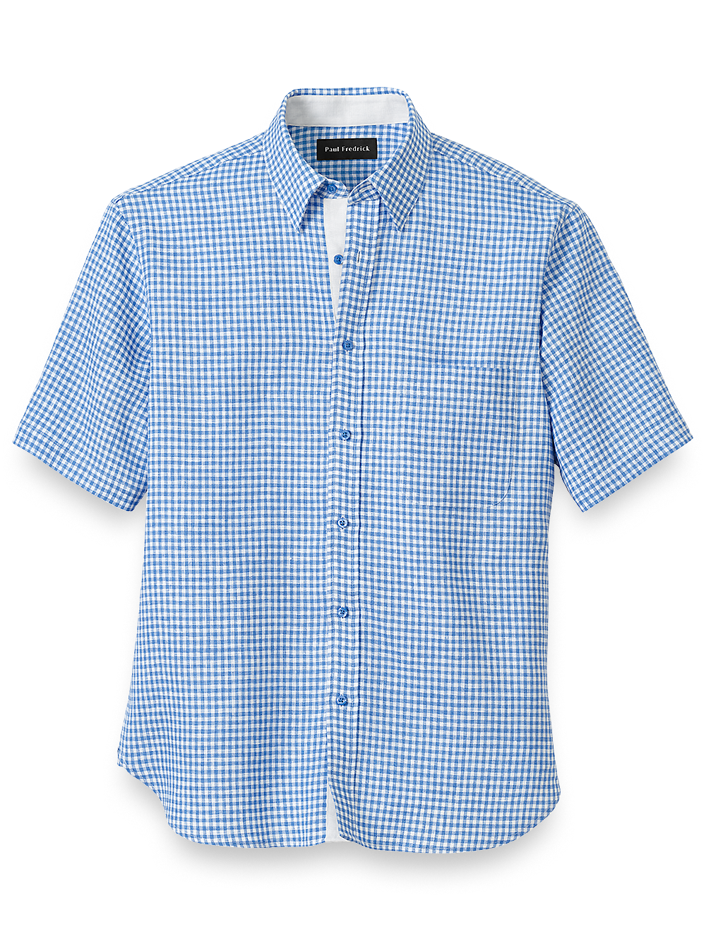 Product Image of Linen Gingham Check Casual Shirt-Blue