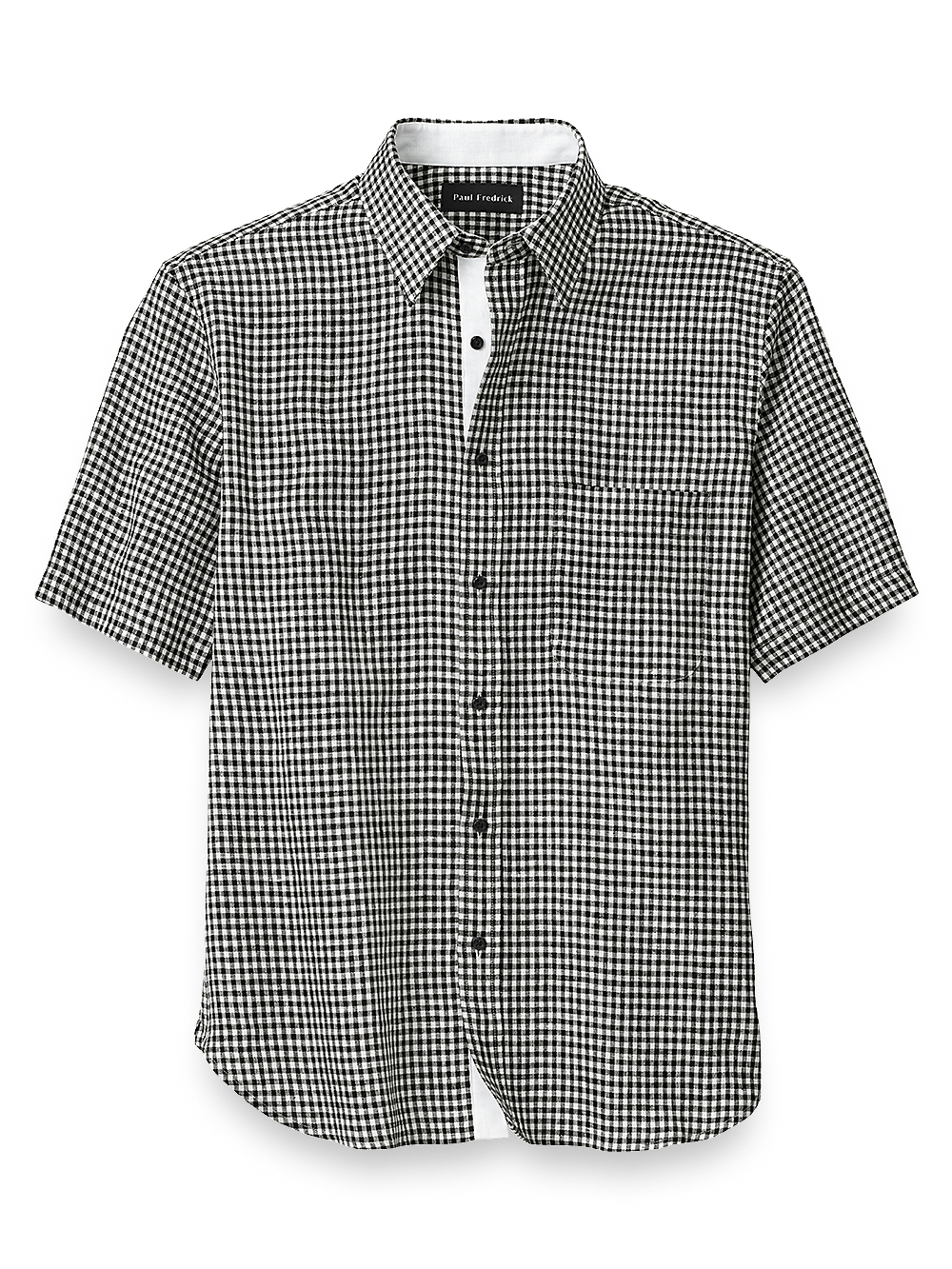 Product Image of Linen Gingham Check Casual Shirt-Black