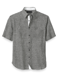 Linen Gingham Check Casual Shirt - Black