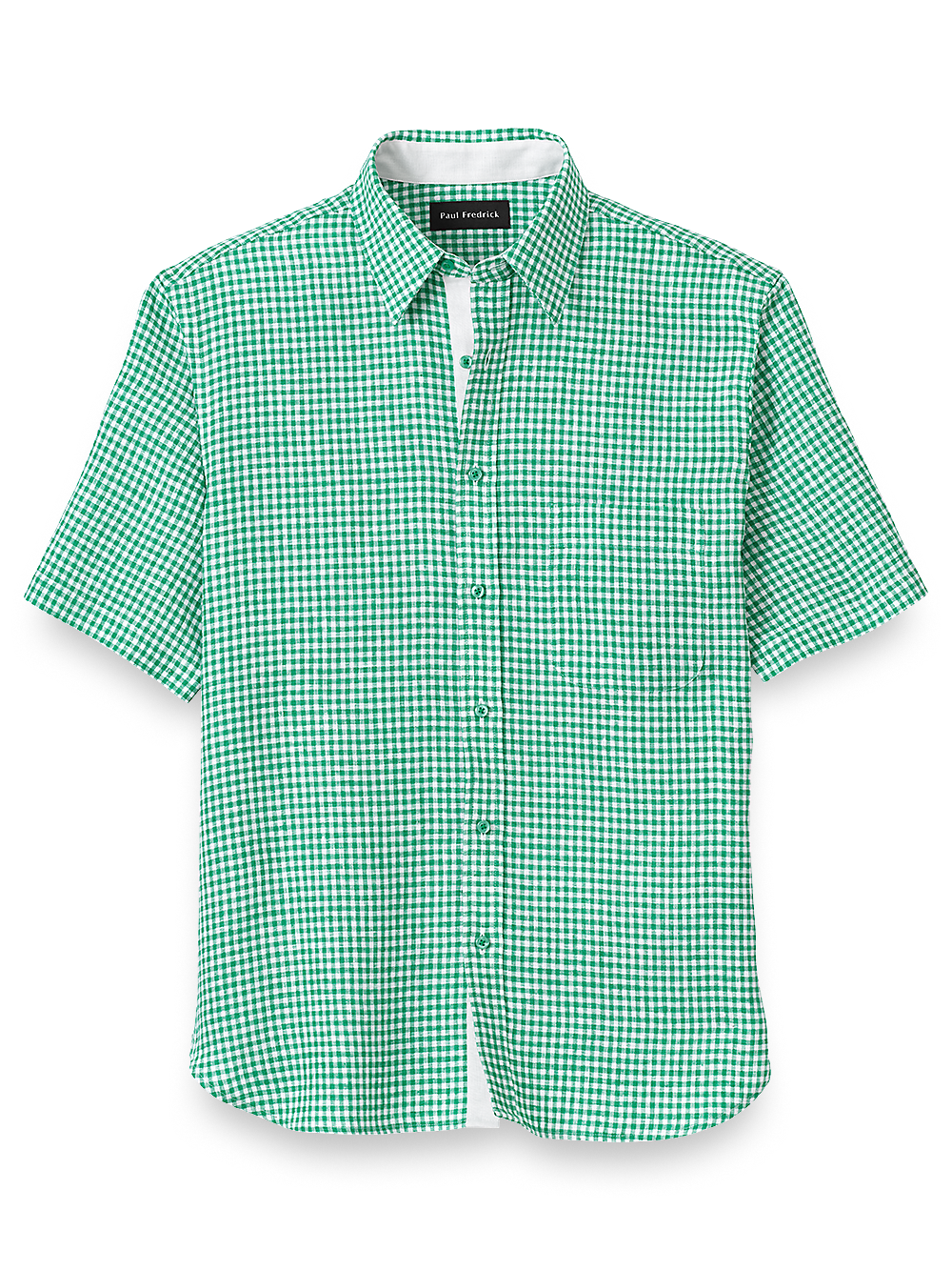 Product Image of Linen Gingham Check Casual Shirt-Green