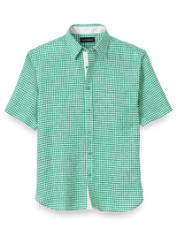 Linen Gingham Check Casual Shirt - Green