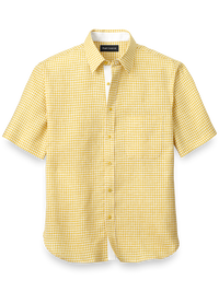 Linen Gingham Check Casual Shirt - Yellow