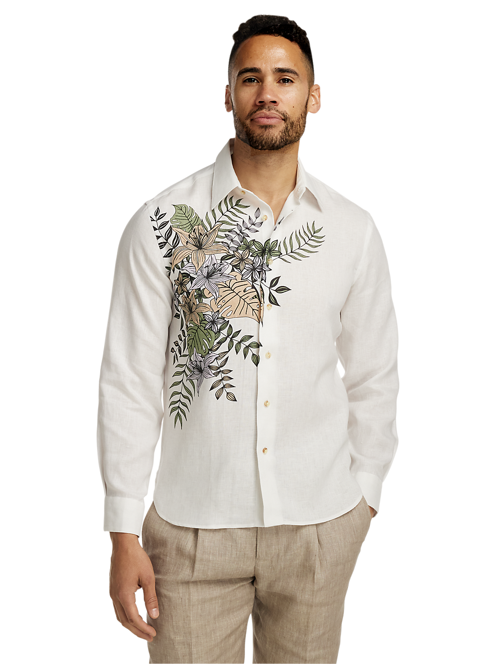 Alternate Image of Linen Print Panel Casual Shirt-1