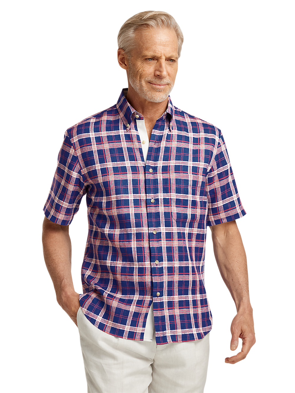 Alternate Image of Linen Plaid Casual Shirt-1