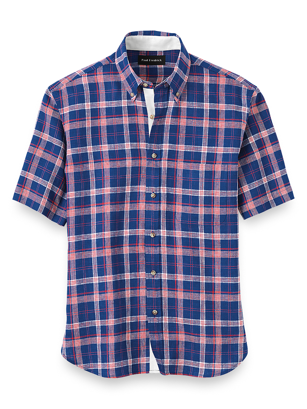 Product Image of Linen Plaid Casual Shirt-Blue/Red