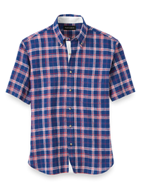 Linen Plaid Casual Shirt - Blue/red