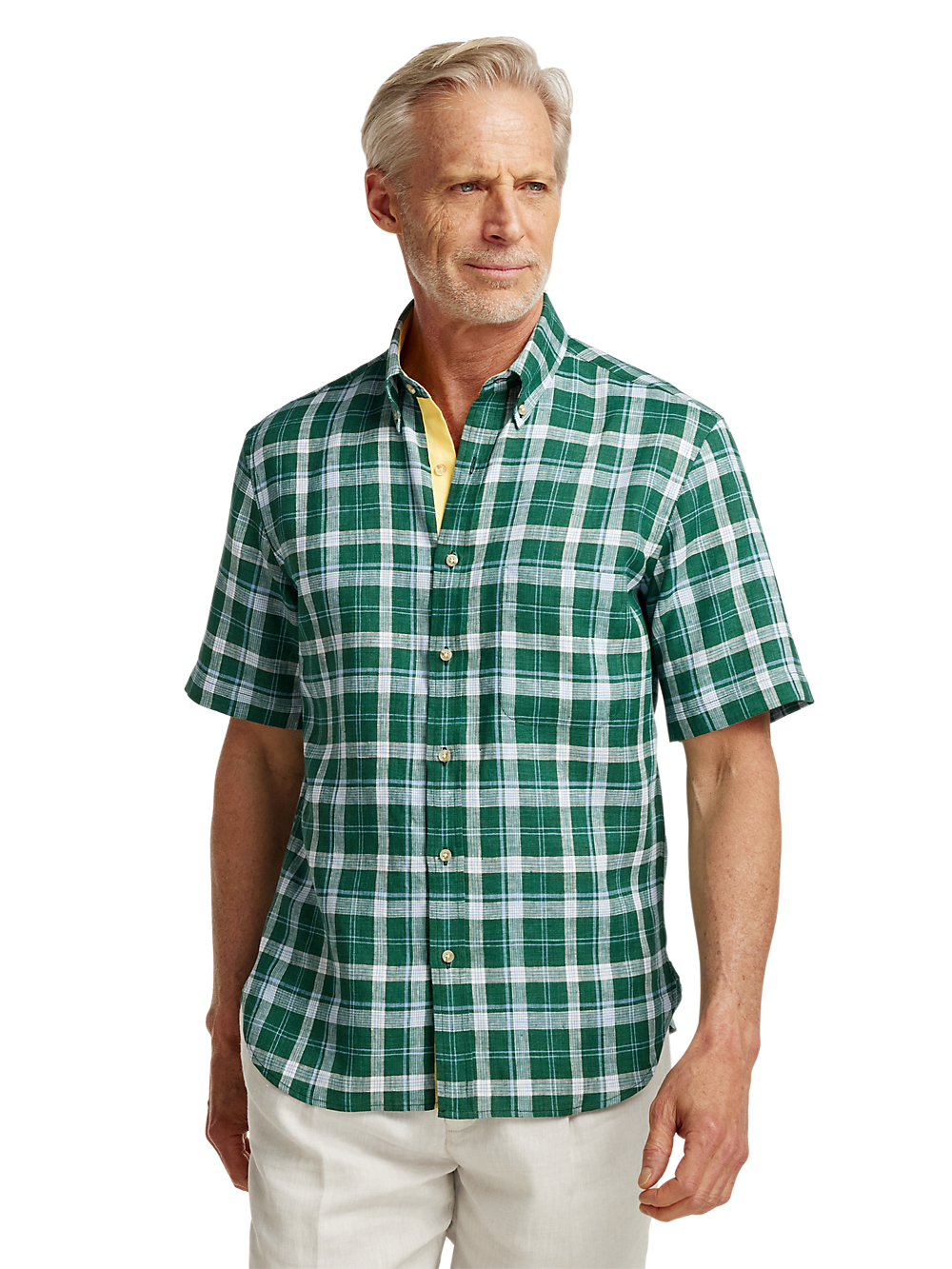 Alternate Image of Linen Plaid Casual Shirt-1