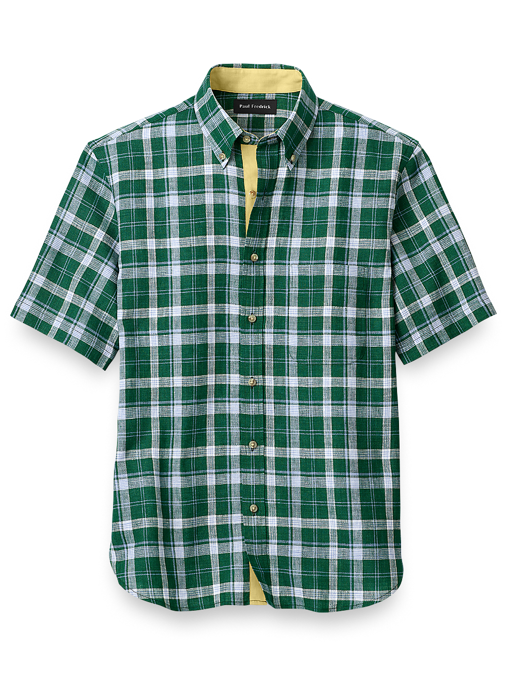 Product Image of Linen Plaid Casual Shirt-Green/Blue