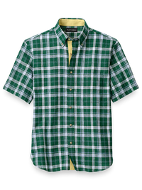 Linen Plaid Casual Shirt - Green/blue