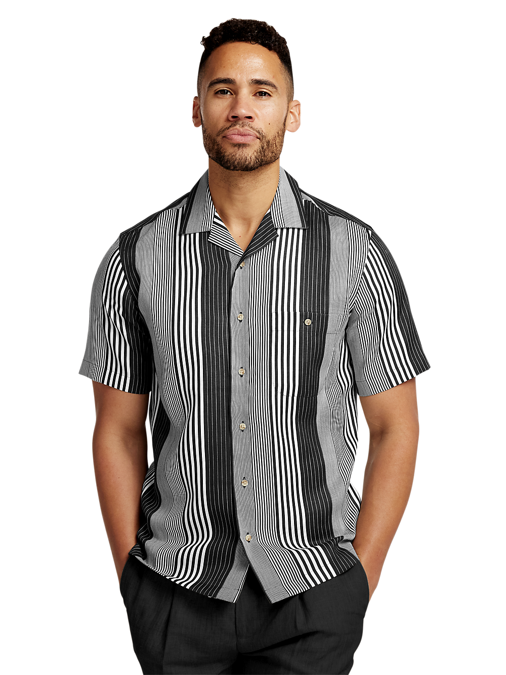 Alternate Image of Linen Stripe Print Casual Shirt-1