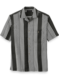 Linen Stripe Print Casual Shirt - Black/white