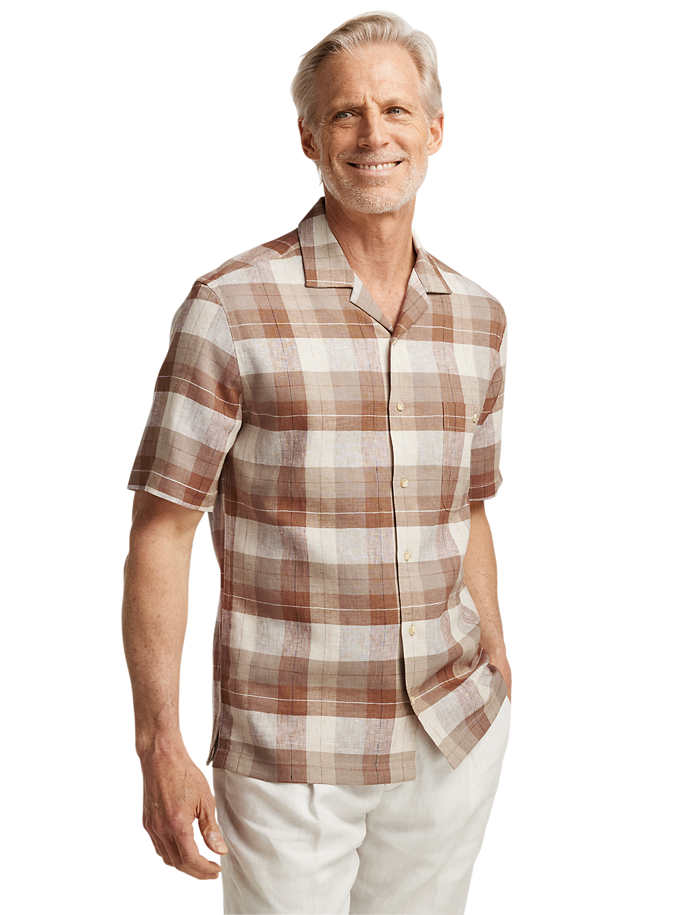 Alternate Image of Linen Plaid Casual Shirt-1