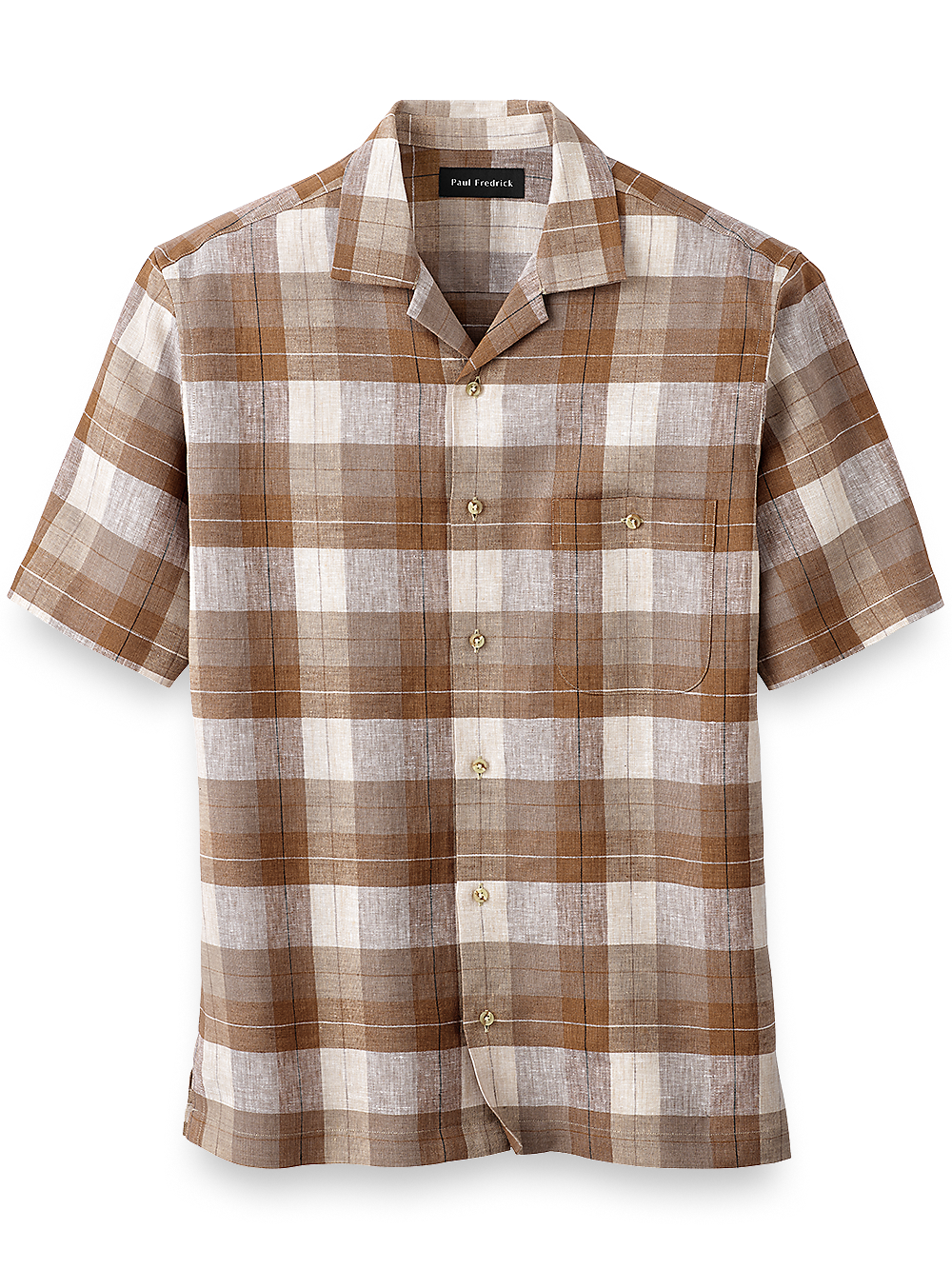 Product Image of Linen Plaid Casual Shirt-Brown