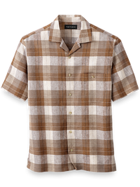 Linen Plaid Casual Shirt - Brown