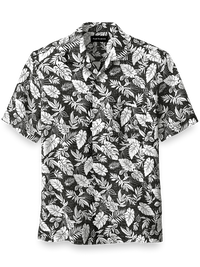 Linen Botanical Print Casual Shirt - Black/white