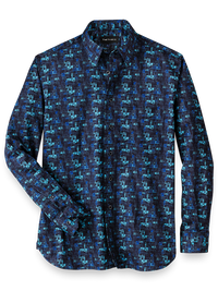 Cotton Abstract Print Casual Shirt - Blue