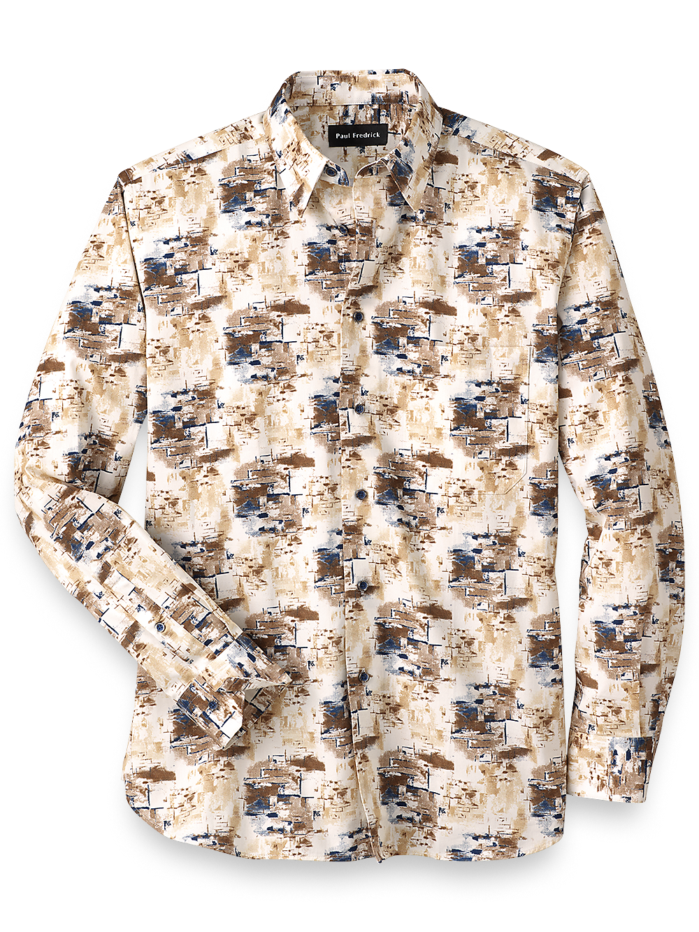 Product Image of Cotton Abstract Print Casual Shirt-Ivory/Brown