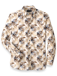 Cotton Abstract Print Casual Shirt - Ivory/brown