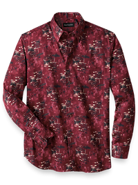 Cotton Abstract Print Casual Shirt - Burgundy