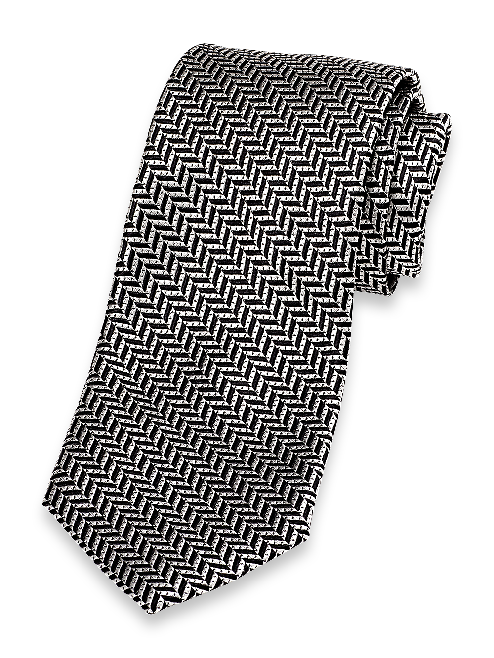 Product Image of Herringbone Woven Silk Tie-Silver