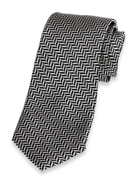 Herringbone Woven Silk Tie - Silver