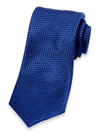 Herringbone Woven Silk Tie - Blue