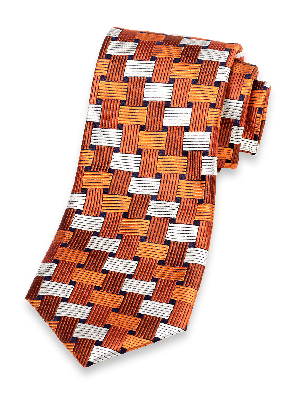 Product Image of Basketweave Woven Silk Tie-Orange Multi