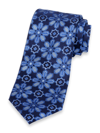 Floral Woven Silk Tie - Navy