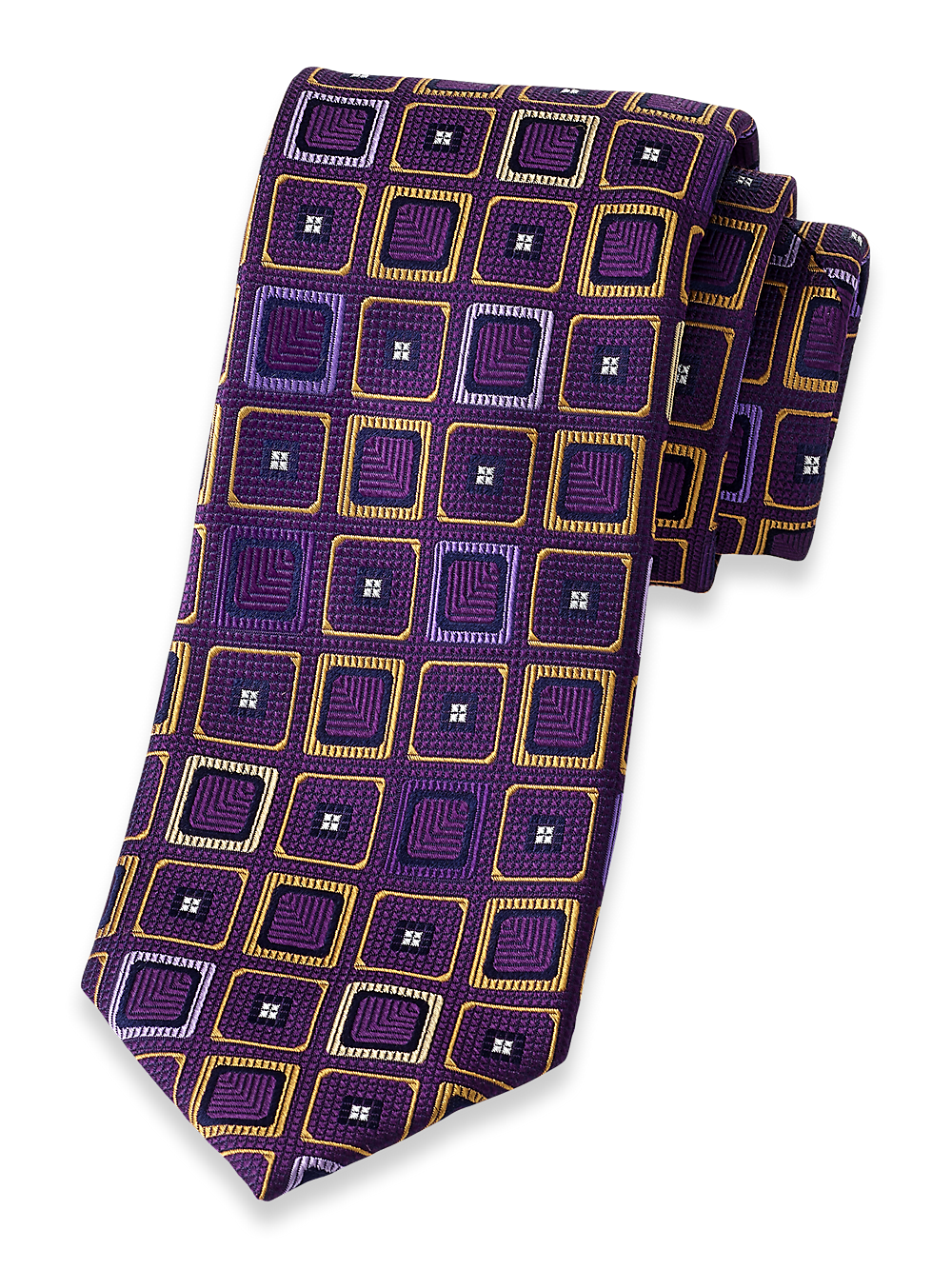 Product Image of Geometric Woven Silk Tie-Purple/Gold