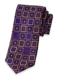 Geometric Woven Silk Tie - Purple/gold