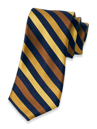 Stripe Woven Silk Tie - Gold/navy